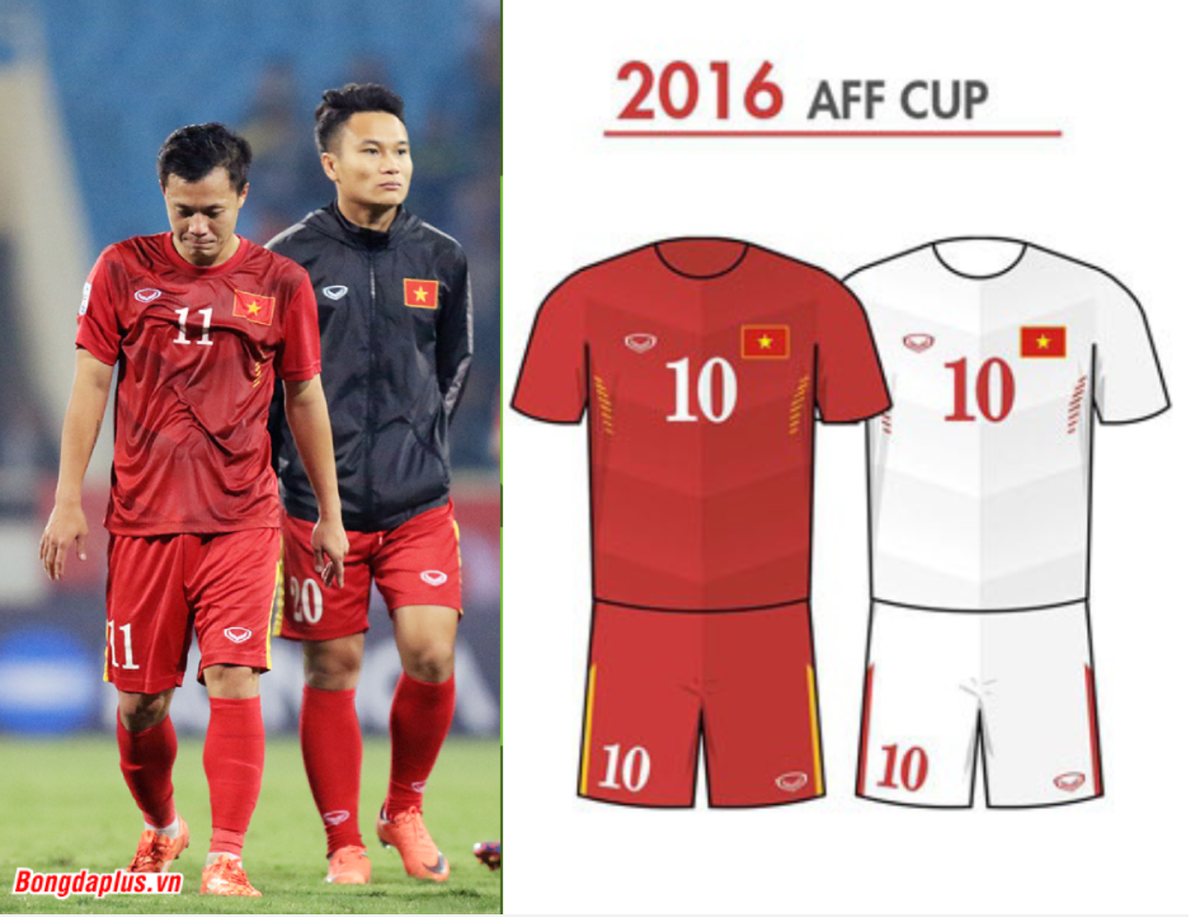 Đồng phục thi đấu của đội tuyển Việt Nam năm 2016 vẫn mang màu đỏ và trắng đặc trưng.