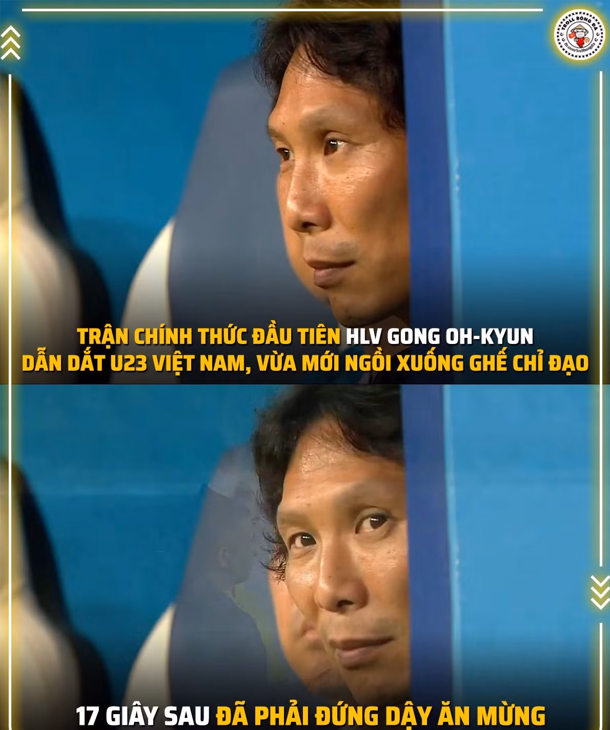 Chính thức ngồi ghế nóng tại U23 Việt Nam chưa ấm chỗ, HLV Gong Oh Kyun đã phải đứng dậy ăn mừng bàn thắng của học trò.
