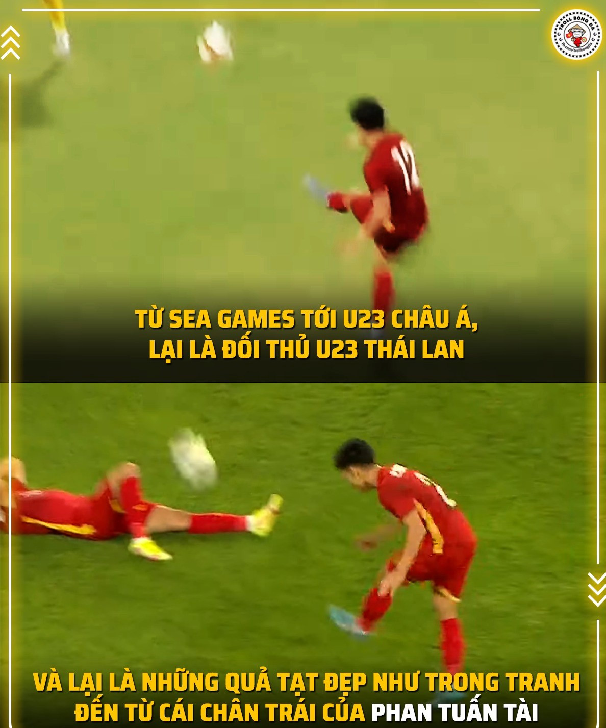 U23 Thái Lan có lẽ bị ám ảnh bởi mỗi lần Tuấn Tài có bóng và kiến tạo bằng chân trái và người được hưởng lợi là Mạnh Dũng hay mới nhất là Văn Tùng.