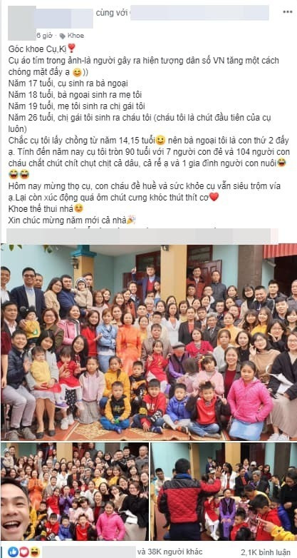 Trong ảnh, mọi người đã xếp hàng yên vị, còn chờ một số thành viên khác ở phía dưới tìm chỗ cho mình. Nhìn qua cũng thấy số lượng con cháu khoảng hơn 100 người. Dù đông đúc là vậy nhưng phía dưới bình luận, chủ video tiết lộ thêm phải thiếu khoảng 40 người nữa mới đủ thành viên.