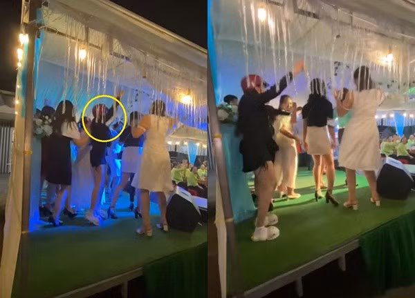 Cô gái còn không quên ôm ấp thân thiết với khách mời của đám cưới.