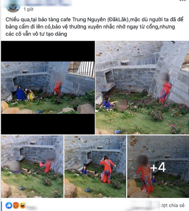 Mới đây, cư dân mạng lan truyền loạt ảnh chụp nhóm người phụ nữ mặc áo dài có hành động được cho là vô duyên, phản cảm trên bãi cỏ ở một quán cafe trong khu vực bảo tàng.