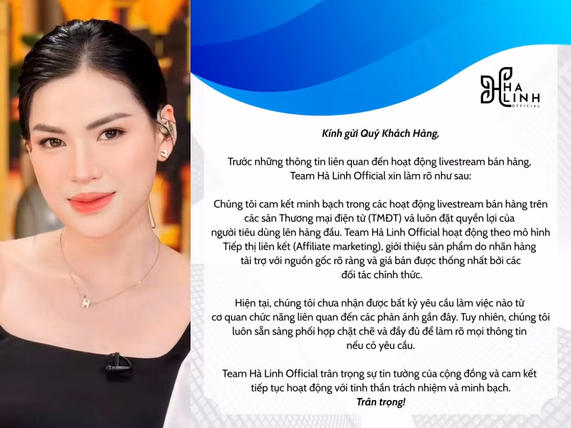 Về phía các cơ quan chức năng, hiện tại Hà Linh chưa nhận được bất kỳ yêu cầu làm việc nào nhưng luôn sẵn sàng phối hợp để làm rõ thông tin nếu có yêu cầu.