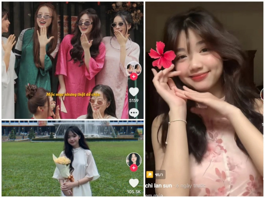 Bên cạnh đó, vũ đạo trong bài hát Em xinh cũng được các bạn trẻ biến tấu thành nhiều cách để khoe nhan sắc. Điển hình nhất là những clip các cô nàng mặc áo dài truyền thống tươi cười rạng rỡ, tự tin...