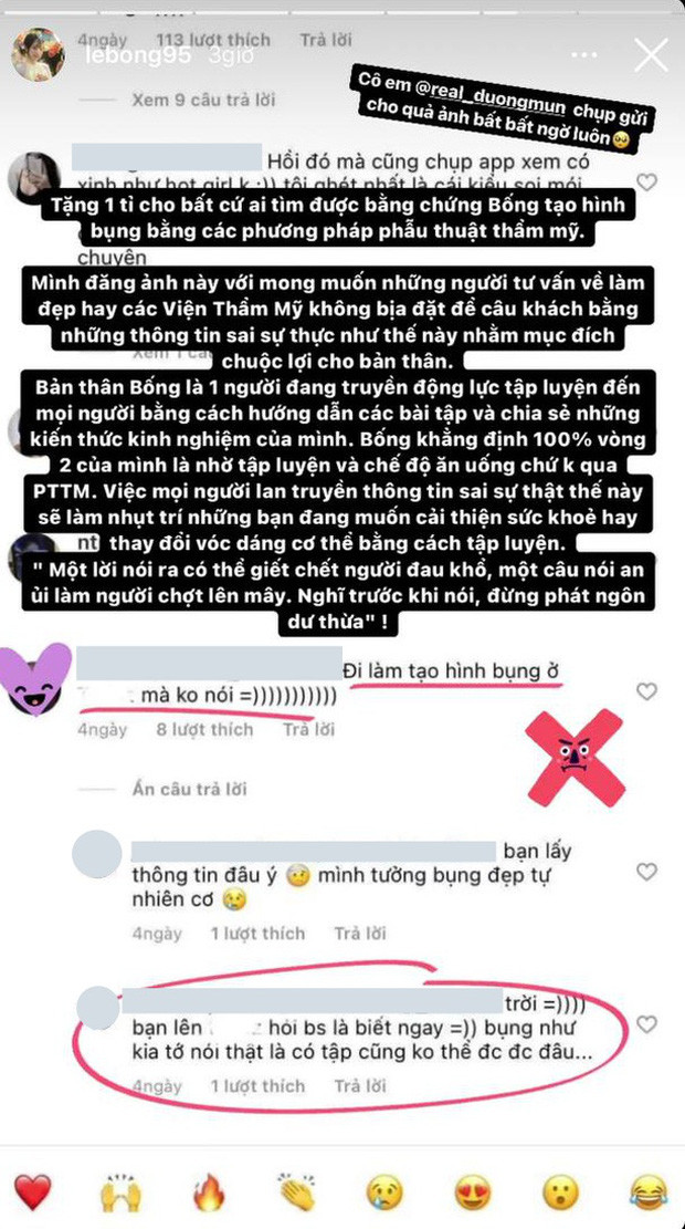 Chưa kể, gần đây Lê Bống còn tuyên bố thẳng thừng tặng 1 tỷ cho ai chứng minh được mình từng thẩm mỹ vùng bụng nữa cơ.