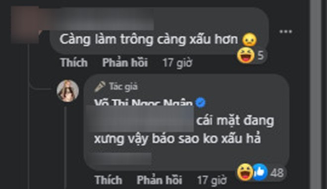 Sau khi hình ảnh của Ngân 98 được chia sẻ, nhiều fan hâm mộ không khỏi bất ngờ. Nhiều người bày tỏ sự ngưỡng mộ về độ chịu chi và chịu đau của hot girl ngực khun vì trải qua đến 8 lần "dao kéo" trên mặt quả là một điều mà khó ai dám.