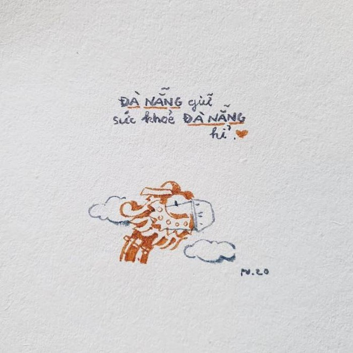 Một tài khoản chia sẻ hình ảnh đáng yêu kèm lời nhắn với tiếng địa phương Quảng Nam: "Đà Nẵng giữ sức khỏe, Đà Nẵng hỉ".