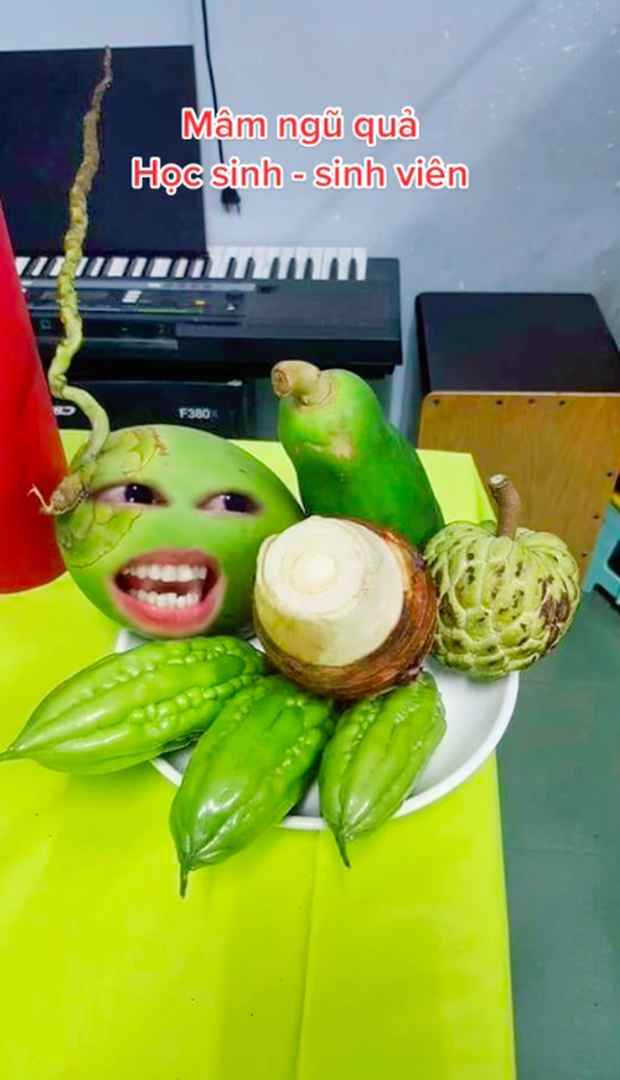 Gợi ý mâm ngũ quả dành cho học sinh - sinh viên gồm mãng cầu, dừa, đu đủ, khổ qua, khoai môn thành: “Cầu vừa đủ qua môn”. Thi đâu trúng đó, học hành tấn tới.