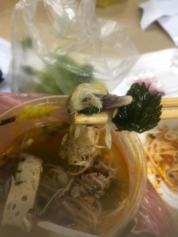 Tuy nhiên, đang ăn dở thì cô gái dùng đũa gắp lên được một con vịt con còn nguyên lông. Ám ảnh với thứ "topping" không mong muốn này, cô gái sợ đến muốn nôn những gì đã ăn.