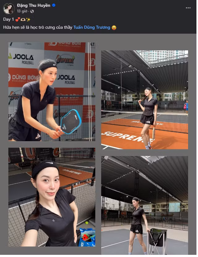 Trên trang cá nhân, gái xinh Đặng Thu Huyền mới đây đã khoe những ngày đầu tiên làm quen với bộ môn pickleball.