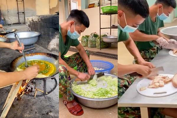Trước đó trên mạng xã hội từng chứng kiến tài năng nấu nướng của các chú bộ đội từ mâm cơm hàng ngày cho đến tiếp khách đơn vị.