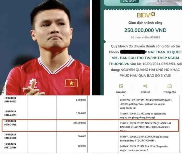 Với lần chuyển tiền này, đồng nghĩa với việc vợ chồng Quang Hải đã quyên góp tổng cộng 500 triệu đồng cho bà con vùng lũ.