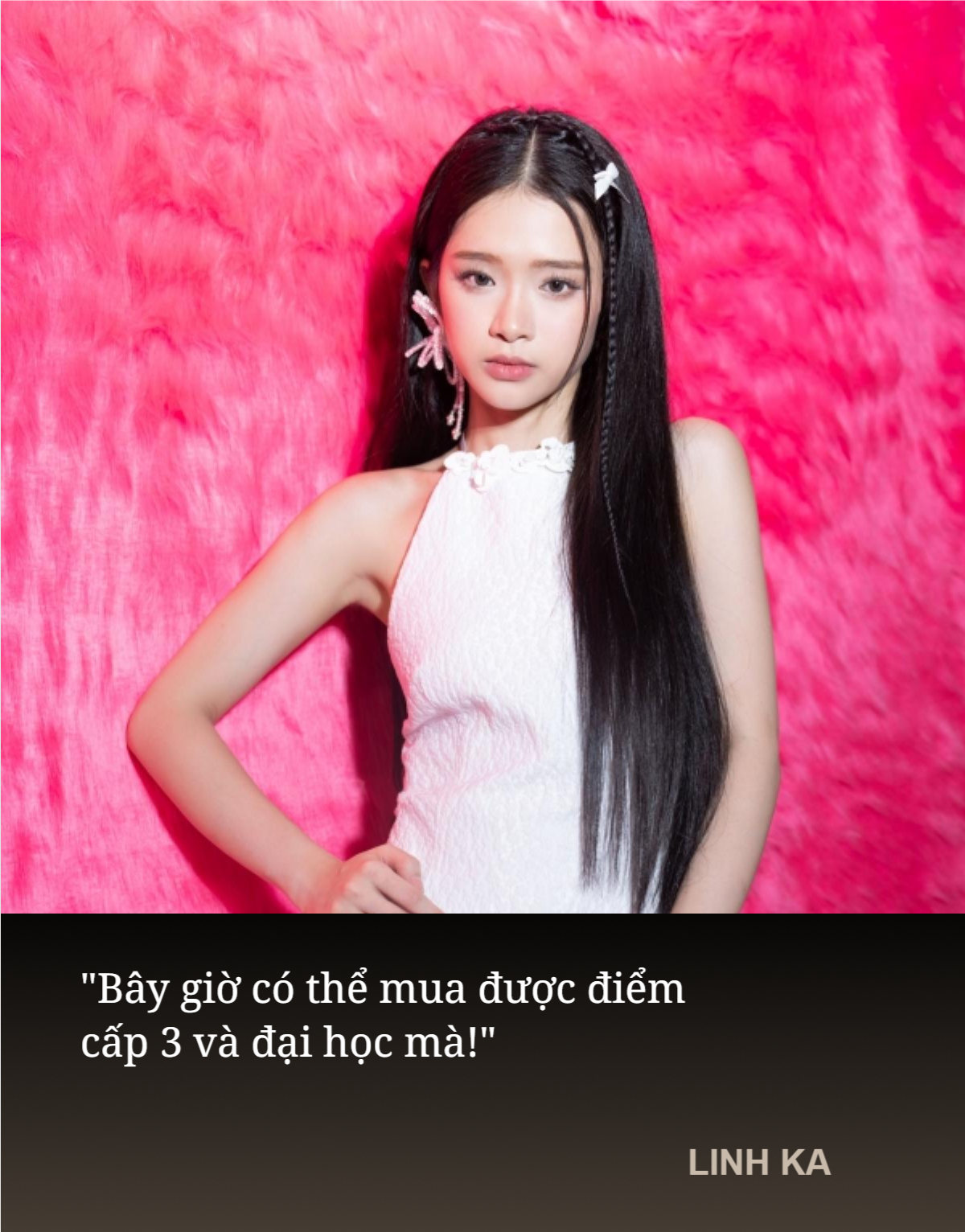 Linh Ka cũng từng rơi vào trường hợp tương tự. Thậm chí, người đẹp này còn gây phẫn nộ hơn khi có tư tưởng cổ súy việc mua điểm, hạ thấp trường Đại học.