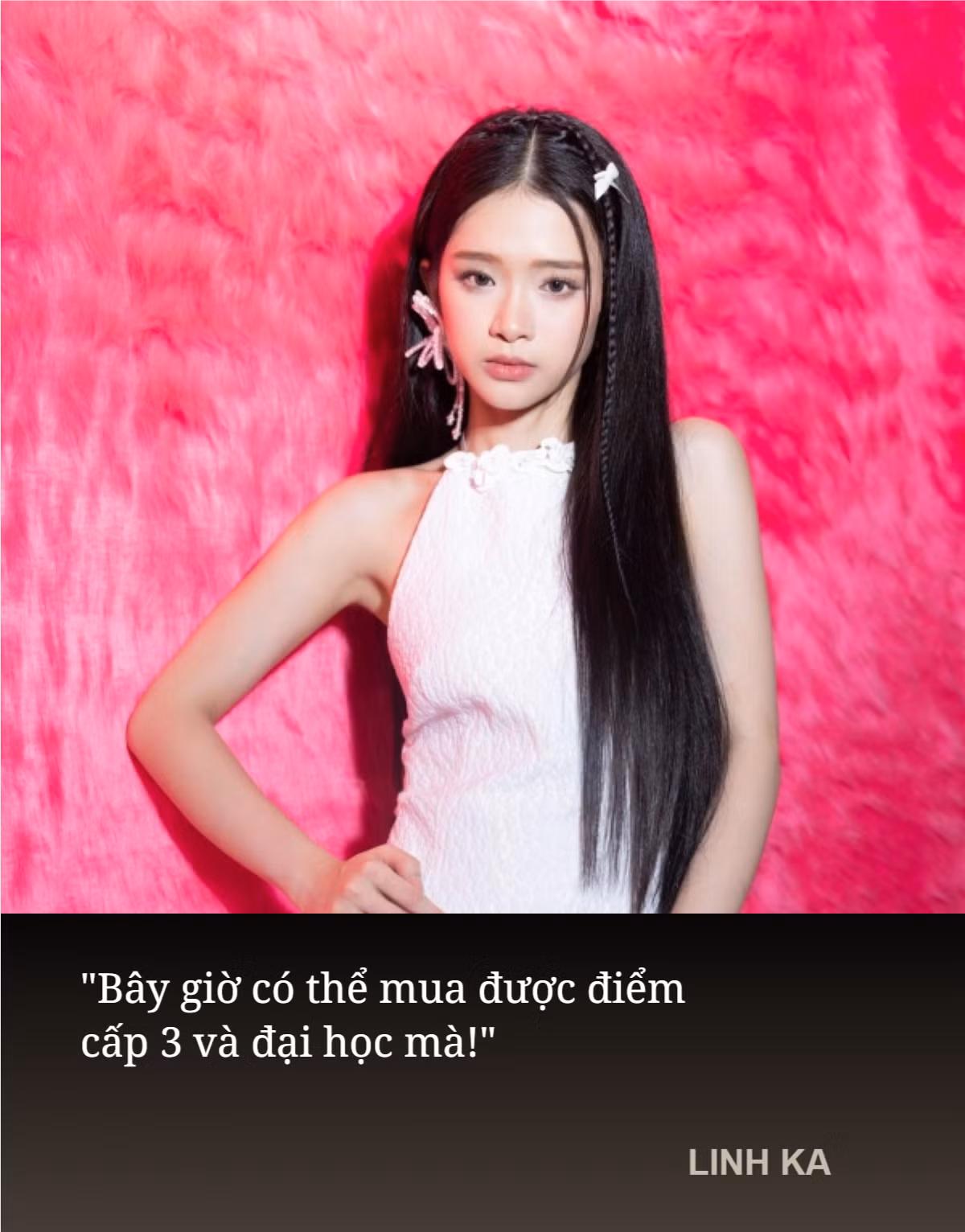 Linh Ka cũng từng rơi vào trường hợp tương tự. Thậm chí, người đẹp này còn gây phẫn nộ hơn khi có tư tưởng cổ súy việc mua điểm, hạ thấp trường Đại học.