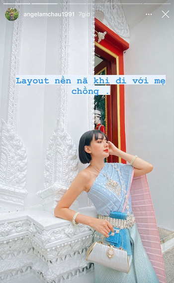 Ngoài ra, Angela Chu còn hài hước so sánh hai bộ trang phục đi cùng hai người.