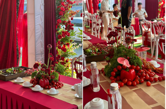 Trước khi thực hiện, Thu Thuỷ đã kể ý tưởng này với mọi người nhưng ai cũng nghĩ… đùa vui thôi. Bởi kiểu decor thế này khá mới lạ ở quê của cô dâu.