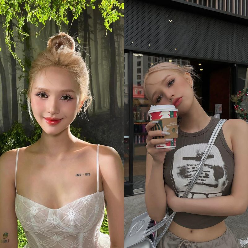 Mái tóc được hot girl Xoài Non búi gọn để lộ từng đường nét thanh thoát trên gương mặt. Có thể thấy, cô nàng rất tự tin khoe visual trên sóng truyền hình. Chính vì thế, dù ở góc máy quay cận cũng khó có thể “dìm” được nhan sắc bà xã Xemesis.