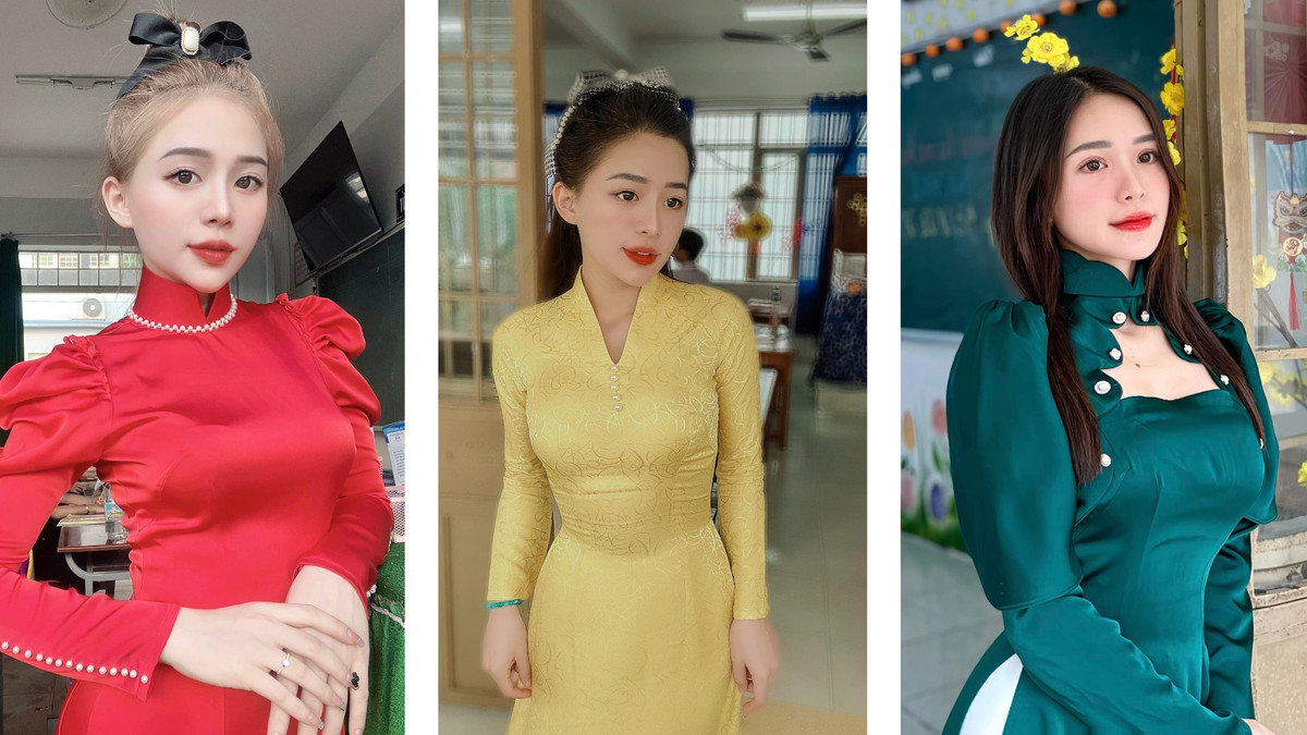 Hình ảnh chỉn chu khi lên bục giảng của Ngân cũng khiến dân mạng thích thú. Khi lên lớp, cô giáo trẻ này thường trang điểm chỉn chu, khoe đôi mắt to tròn cùng đôi môi căng mọng. Và đặc biệt, điều khiến nhiều người trầm trồ về cô giáo trẻ chính là những bộ áo dài đặc biệt của cô.