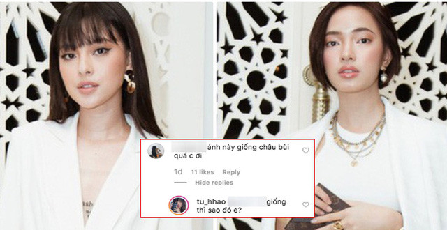 Không chỉ có ngoại hình "hao hao" nhau mà Tú Hảo và Châu Bùi còn có phong cách ăn mặc khá giống nhau. Cặp đôi nhiều lần khiến dân tình phải "toát mồ hôi" để phân biệt.