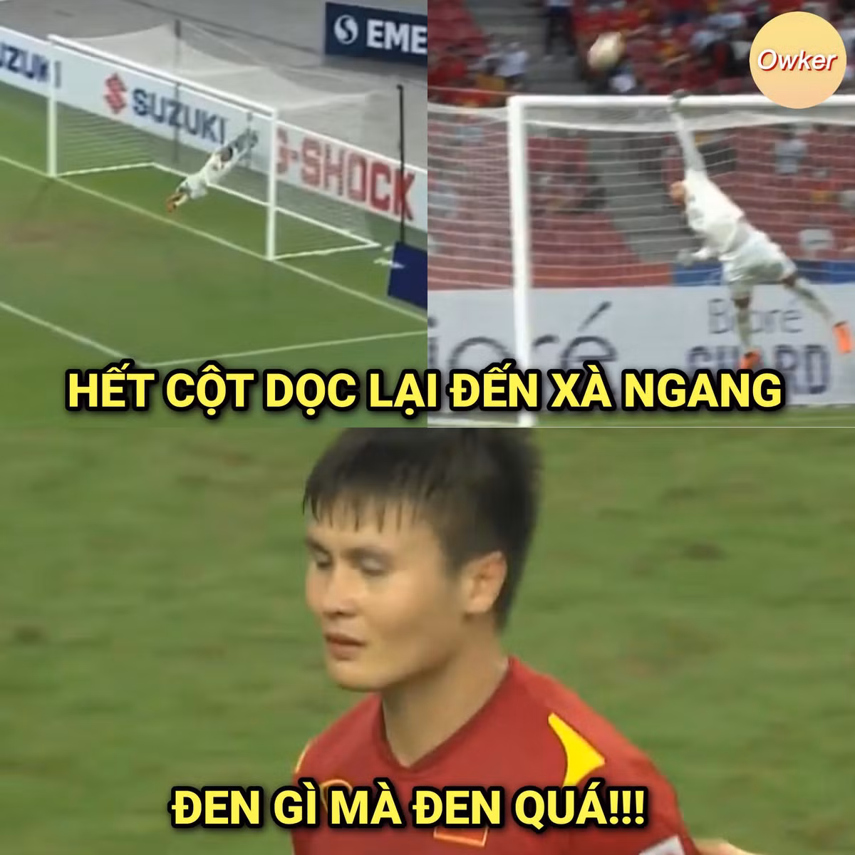 Nếu được bình chọn nhân vật đen nhất trận đấu giữa đội tuyển Việt Nam và Thái Lan vừa qua, Quang Hải sẽ lên ngôi bởi lần lượt cột dọc, xà ngang từ chối bàn thắng của Hải "con" vào lưới của thủ môn.