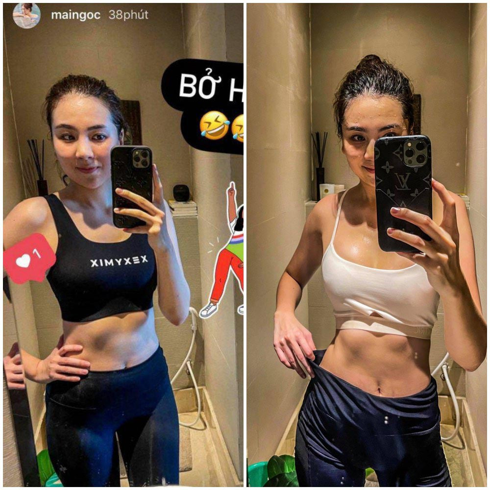 Bên cạnh việc tập luyện, Mai Ngọc cũng có 1 bí kíp khá hay để tăng sự kích thích cho những màn "bán mồ hôi" của mình đó là chụp và đăng story buổi tập để bản thân không bị lười mà bỏ tập.