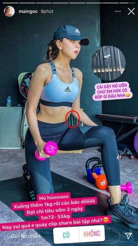 Mai Ngọc thậm chí còn được nhiều fan đặt biệt danh "con nghiện tập thể dục". Bởi trên story của cô nàng ngoài những bức ảnh khoe đi làm, nấu ăn cho gia đình thì tập luyện luôn chiếm thời lượng "on air" khá lớn.