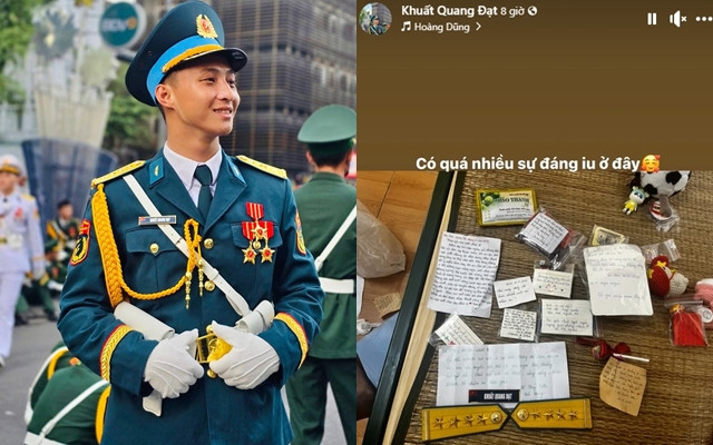 Khuất Quang Đạt - chiến sĩ thuộc khối Sĩ quan Phòng không - Không quân nhận được rất nhiều quà và thư tay từ người dân.