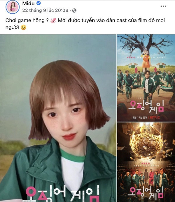 Ra mắt trên Netflix chưa lâu, Squid Game đã trở thành chủ đề gây sốt không chỉ ở Hàn Quốc mà còn trên khắp thế giới, trong đó có Việt Nam. Trên mạng xã hội những ngày qua, rất nhiều bạn trẻ Việt Nam đã hưởng ứng trend thực hiện những nội dung liên quan đến phim, điển hình mới nhất là "ngọc nữ" showbiz Việt - Midu.