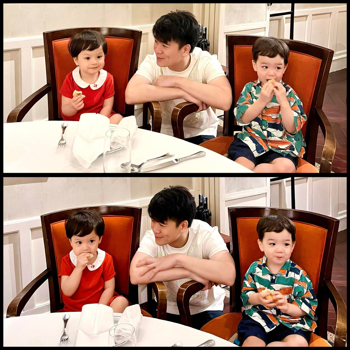 Vốn là ông bố "nghiện" con nên ngoài cập nhật về bản thân, con trai bầu Hiển cũng thường xuyên cho cặp nhóc tì lên sóng.