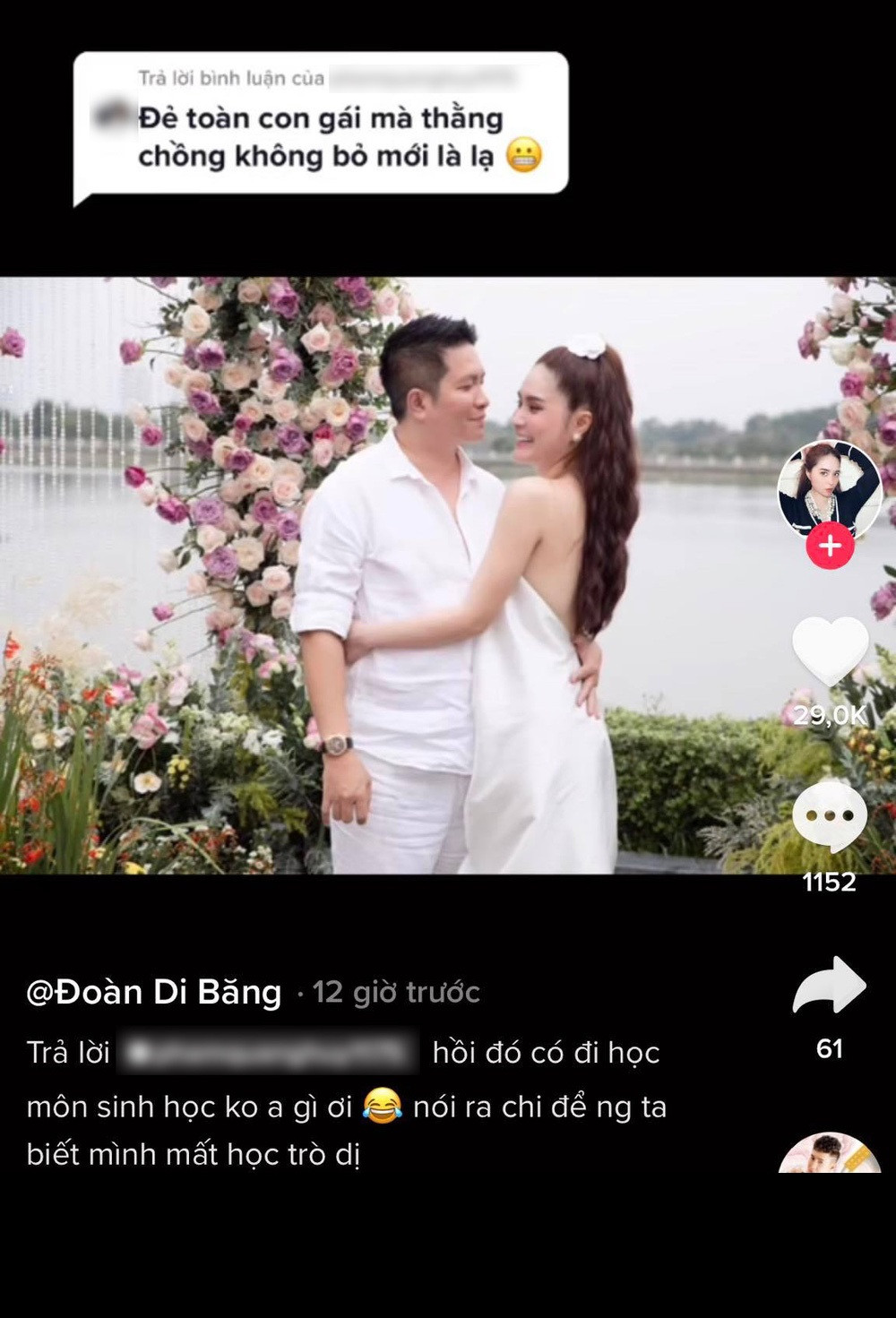 Mới đây, Đoàn Di Băng nhận được một dòng bình luận mỉa mai chuyện cô sinh liền 3 bé gái: "Đẻ toàn con gái chồng không bỏ mới lạ".
