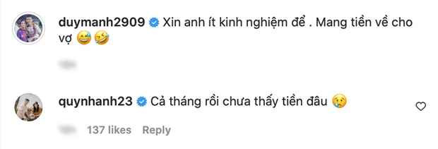 Ngay sau khi đăng tải, bài viết của cầu thủ Duy Mạnh đã nhận được hàng nghìn lượt tương tác và bình luận từ dân mạng. Hầu hết ai nấy đều nhắc đến Quỳnh Anh - vợ Duy Mạnh.