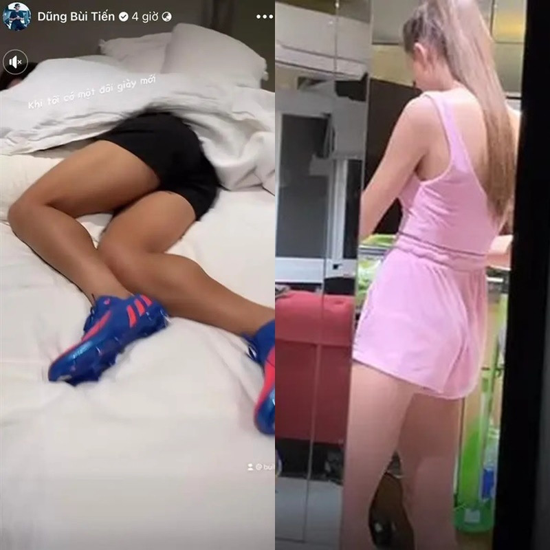 Trước đó, trên trang cá nhân, Bùi Tiến Dũng vẫn thỉnh thoảng chia sẻ hình ảnh bạn gái đang thoải mái nấu ăn tại nhà trong bộ đồ ngủ. Trong khi đó, chàng thủ môn cũng bị Dianka quay lén mang cả đôi giày mới mua lên giường đi ngủ.