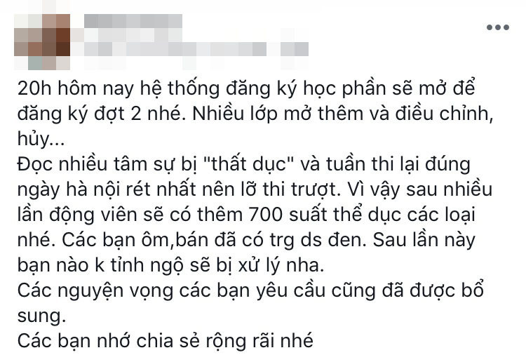 Nhiều trường hợp đã bị nhà trường phát giác và có chế tài xử lý. Hay tại nhiều nơi, phòng đào tạo cũng đã cố gắng tạo điều kiện bằng cách mở thêm lớp thể dục để các bạn học lại, học thêm có cơ hội.