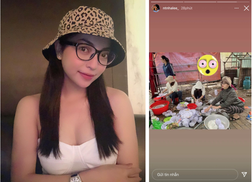 Trong ảnh, hot girl Nhật Lê đi dép lê, mặc áo phao tối màu, hoàn toàn đối lập với những hình ảnh cực xinh trên Instagram mà mọi người vẫn thấy.