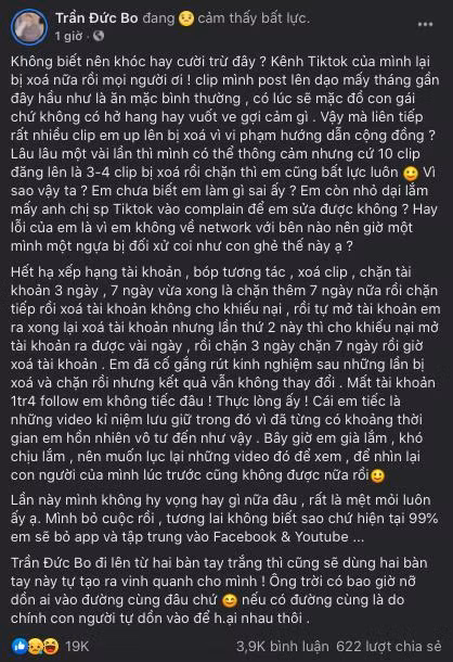 Mới đây, cộng đồng mạng vô cùng bất ngờ khi không biết lí do vì sao mà tài khoản TikTok hơn 1,4 triệu lượt theo dõi của thảm họa mạng Trần Đức Bo bỗng dưng "bay màu".