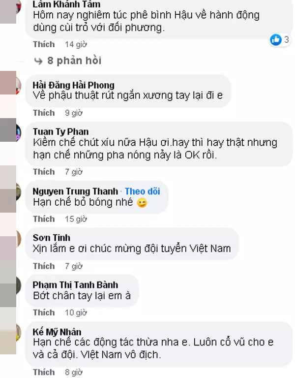 “Em nghĩ là những vấn đề đấy không quan trọng bằng những đóng góp của mình vào cho tập thể. Quan trọng nhất là khi kết thúc giải đấu phải cố gắng giành được ngôi vị cao nhất. Còn những thứ khác mình cố gắng bỏ qua, mình tập trung vào tập thể đội bóng", Đoàn Văn Hậu nói.