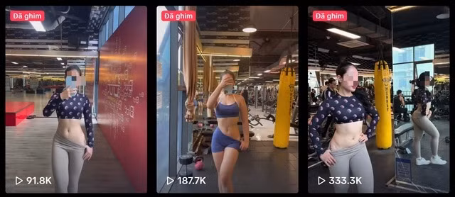Cụ thể, cô nàng TikToker ghi lại cảnh tập luyện tại một phòng gym khá đông người. Bên cạnh việc thực hiện các bài tập, cô nàng thường xuyên kéo thấp cạp quần, đứng trước gương tạo dáng, cảnh tượng này khiến mọi người phải để ý.