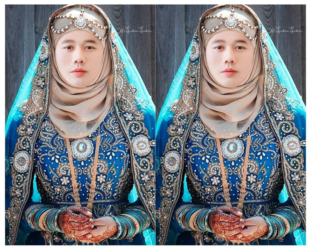 Khác với những đồng đội tại đội tuyển Việt Nam được diện áo Kandura, Minh Vương lại được hóa thân thành một cô gái của các Tiểu vương quốc Ả Rập thống nhất.