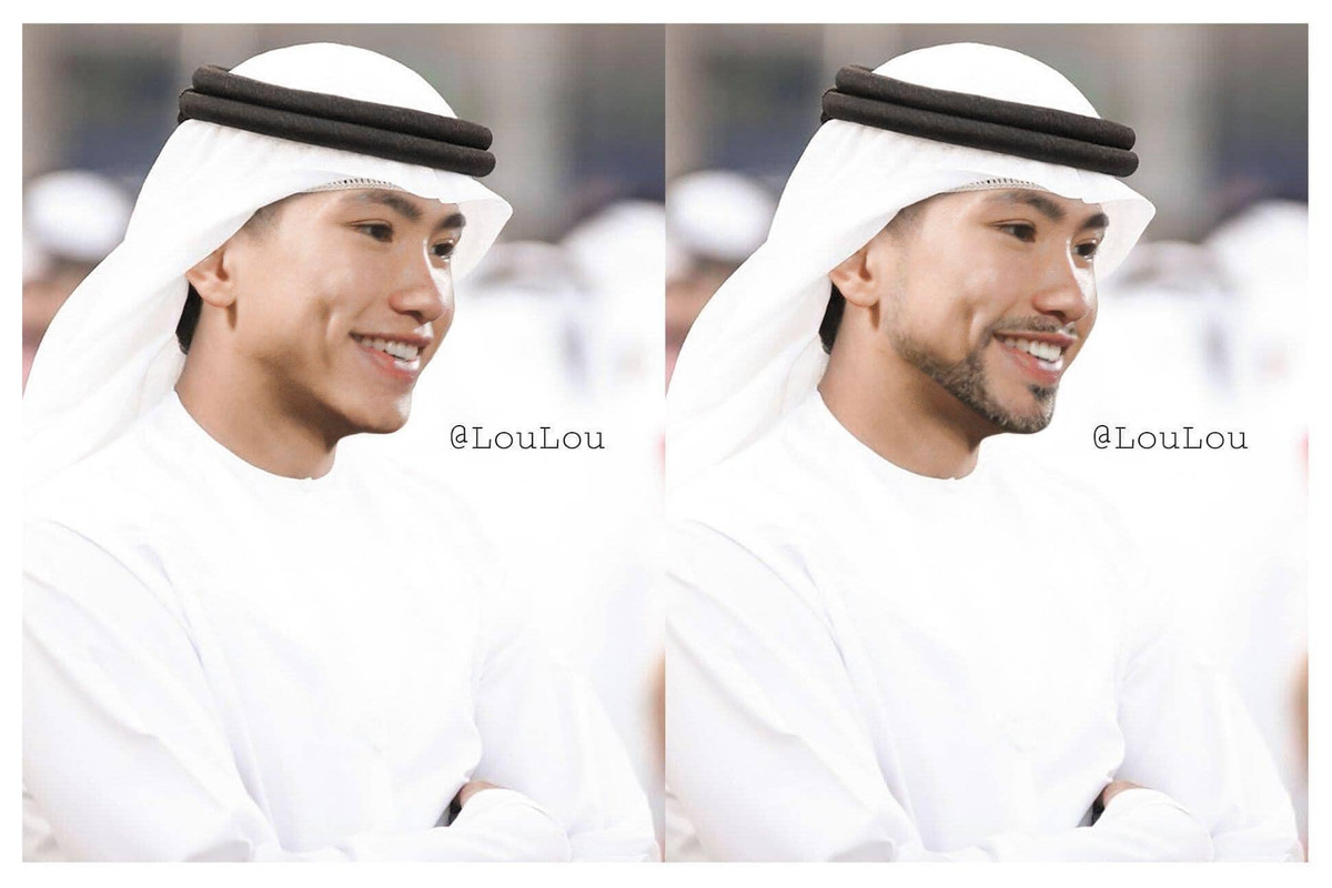 Đoàn Văn Hậu chuẩn trai đẹp Ả Rập với hàng râu quai nón.