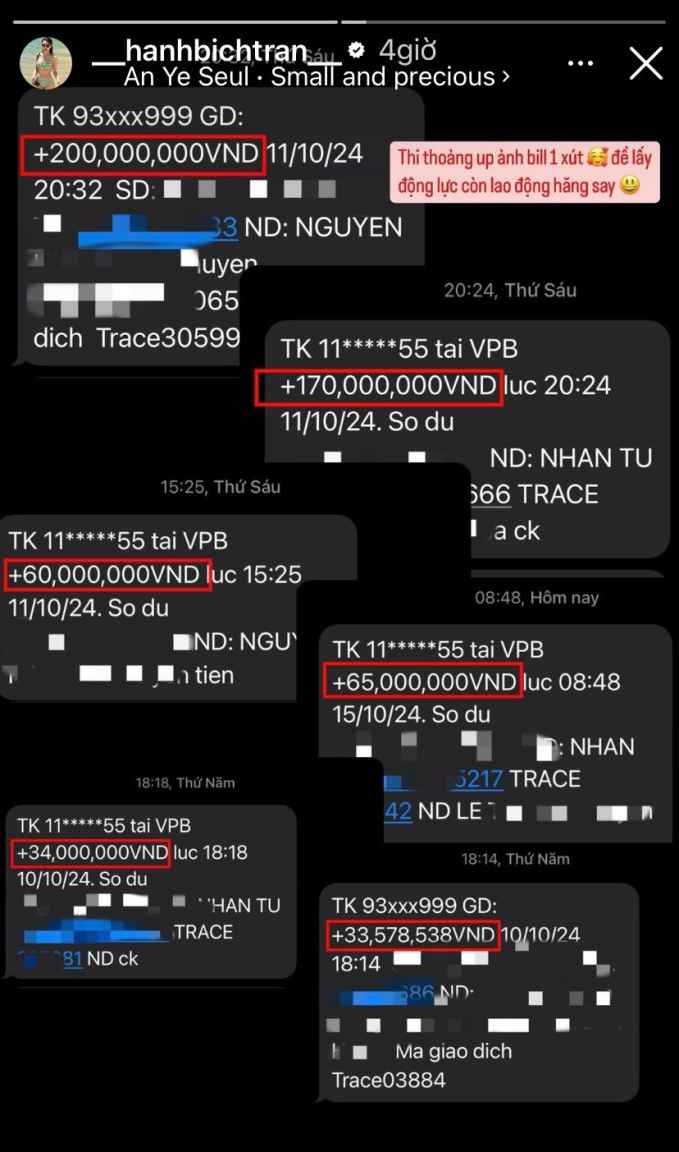 Trước đó, Trần Bích Hạnh từng gây trầm trồ khi hé lộ bản thân kiếm hơn nửa tỷ đồng trong khoảng 24 giờ đồng hồ.