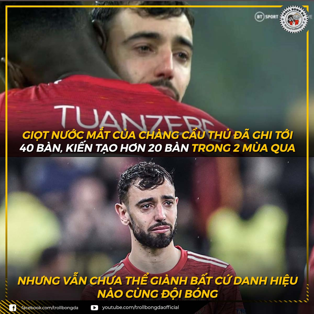 Còn với Bruno dù đã ghi 40 bàn trên mọi mặt trận, kiến tạo 20 cơ hội thành bàn nhưng với MU, tiền vệ người Bồ Đào Nha này vẫn trắng tay.