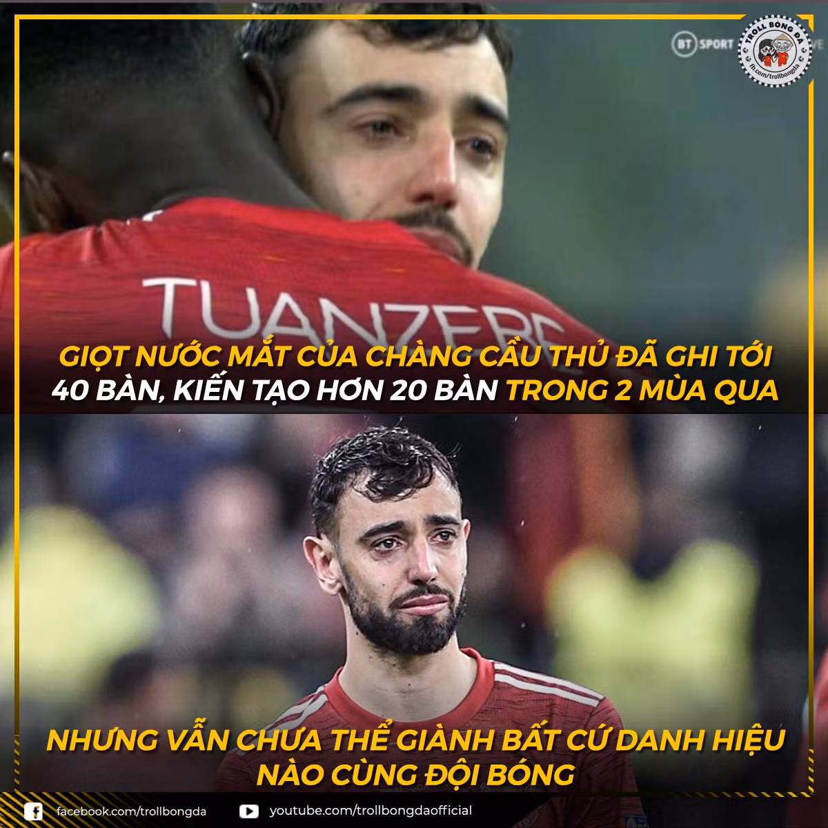 Còn với Bruno dù đã ghi 40 bàn trên mọi mặt trận, kiến tạo 20 cơ hội thành bàn nhưng với MU, tiền vệ người Bồ Đào Nha này vẫn trắng tay.