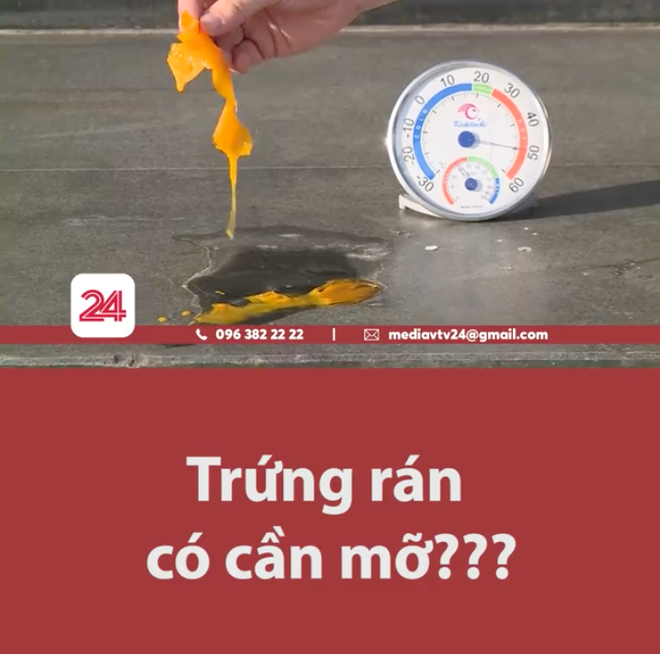 Trong thí nghiệm của mình, BTV VTV đã đập một quả trứng sống ngay trên nền bê tông để kiểm tra xem bao lâu thì trứng sẽ chín. Kết quả là sau chưa đầy 5 phút, lòng đỏ của quả trứng đã kết dính lại và nếu để thêm một vài phút nữa sẽ ăn được.