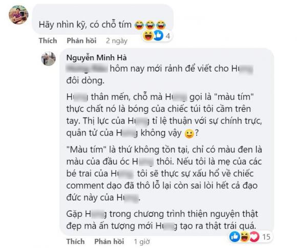 Ngay sau đó, Minh Hà đã đáp trả lại cực thâm thúy.