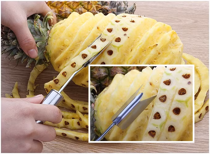 Còn loại dứa phổ biến ở Việt Nam thì quả nhỏ hơn, ăn ngon và ngọt hơn nhưng cần phải gọt khéo léo hơn, bởi nếu không thì phần ruột không còn nhiều.