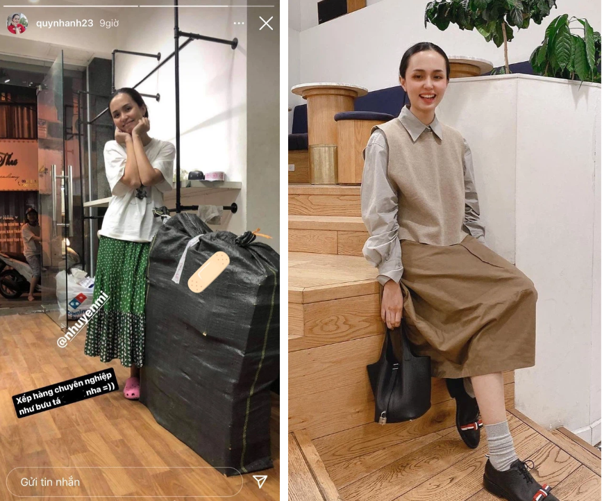 Riêng Huyền Mi, cô em "công chúa béo" còn đăng thêm bức hình mặt mộc nhưng vẫn vui vẻ tạo dáng bên bao tải đựng hàng.