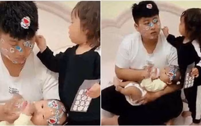 Nhiều người thuộc hội chứng sợ lỗ khi nhìn thấy hình ảnh này cũng phải giật mình bởi hàng tá sticker được cô bé dán lên tường trông như một ma trận không lối thoát.