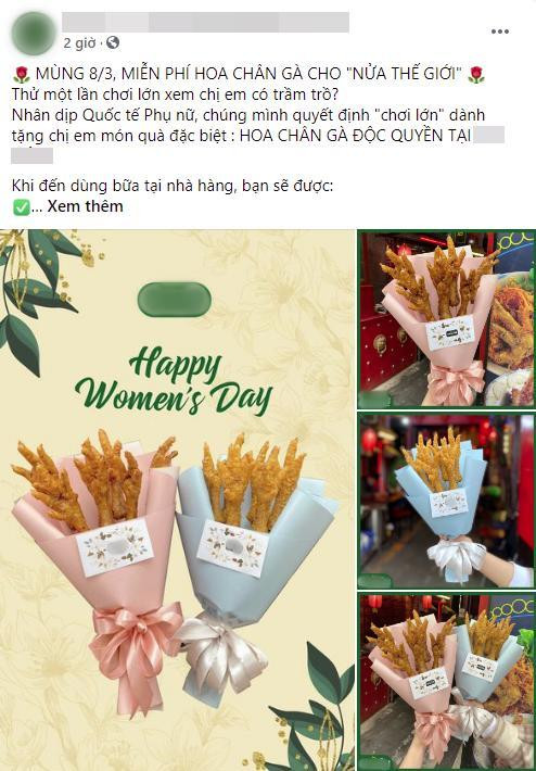 Thay vì tặng bạn gái, mẹ hoặc vợ một bó hoa bình thường, từ vài năm nay đã xuất hiện những bó hoa độc đáo sáng tạo trong ngày Quốc tế Phụ nữ như hoa tiền, hoa dâu tây, hoa bánh rán...