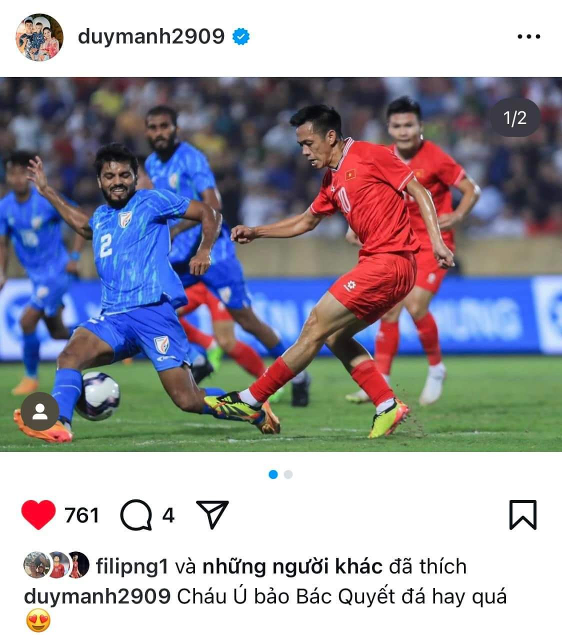 Đàn em tại CLB cũng là anh em cọc chèo với Văn Quyết là Duy Mạnh cũng đăng tải bức ảnh về nam tiền đạo này,