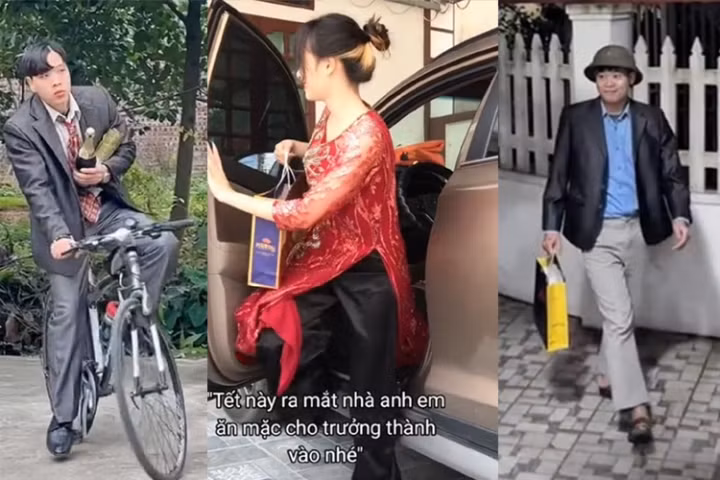 Những video bắt trend "Ra mắt nhà người yêu ăn mặc trưởng thành" trên Titkok đều có hàng trăm nghìn lượt xem và tương tác, được gọi là "vitamin hài hước" cho mùa Tết năm nay.